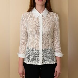 Anne Fontaine Ellie 3/4 Sleeve Contemporary White Lace Blouse Size M EU40 sheer